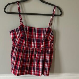 J crew factory Red, White and Blue Madras Plaid top size 8